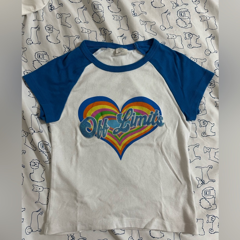 Urban Outfitters Blue and White Crop Top with Heart Graphic